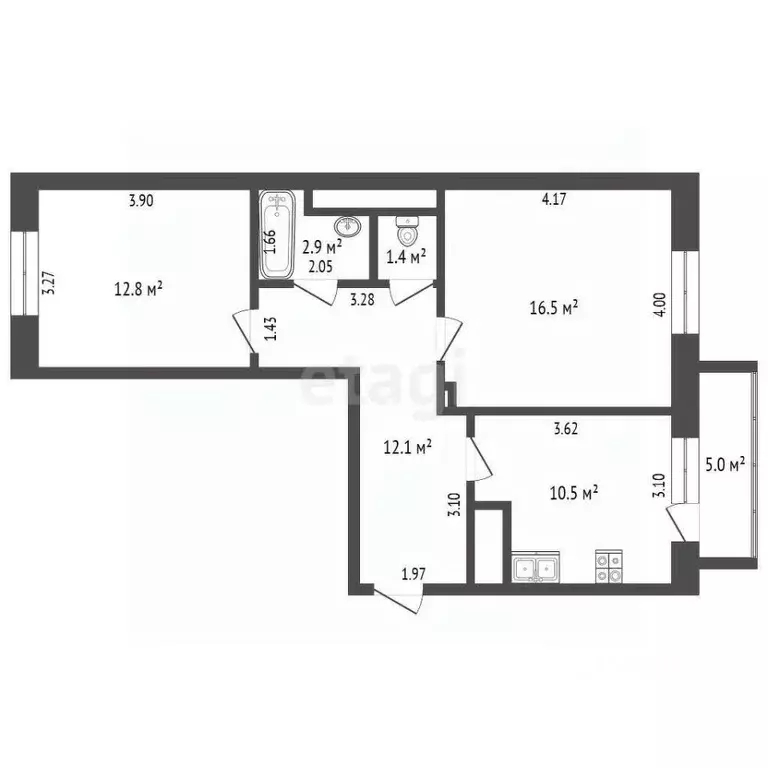 2-к кв. Ханты-Мансийский АО, Ханты-Мансийск Ледовая ул., 11 (56.2 м) - Фото 1