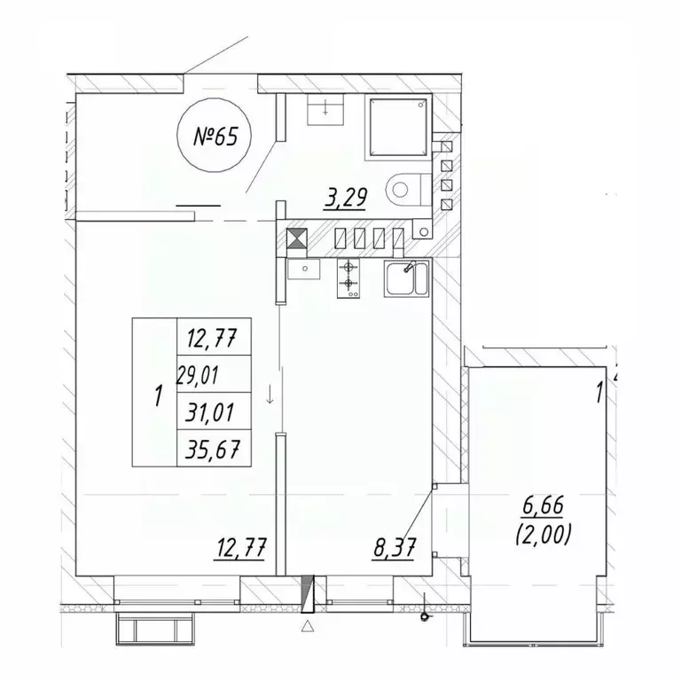 1-к кв. Калининградская область, Зеленоградск  (35.67 м) - Фото 1