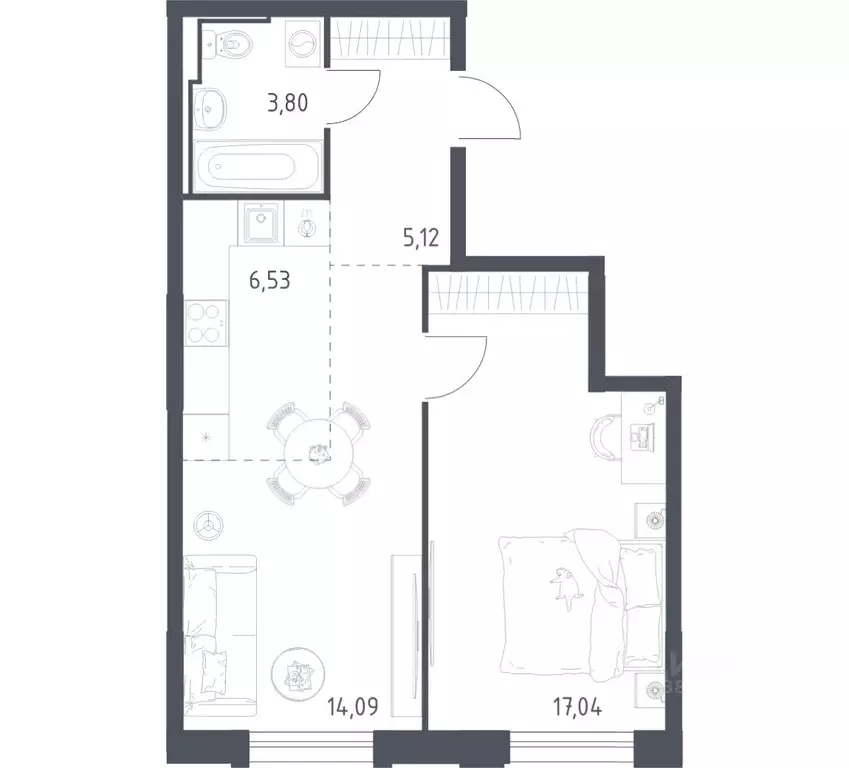 1-к кв. Забайкальский край, Чита Железобетонная ул., 1/4 (46.58 м) - Фото 1