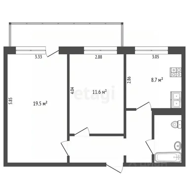 2-к кв. Тюменская область, Тюмень Широтная ул., 152 (52.5 м) - Фото 2