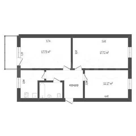 3-к. квартира, 63 м, 5/5 эт. - Фото 0
