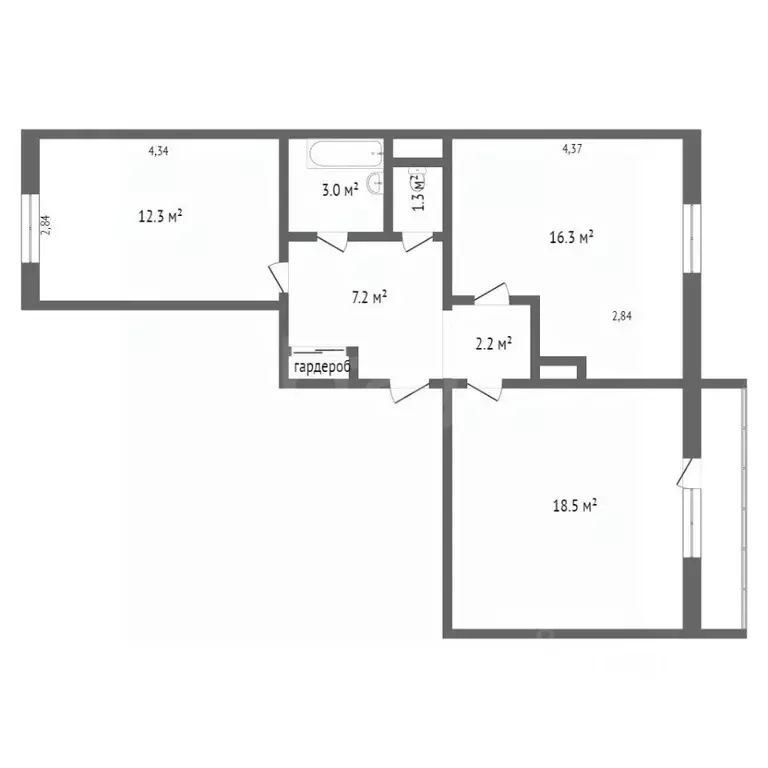 2-к кв. Тюменская область, Тобольск Центральный мкр, 22 (60.68 м) - Фото 2