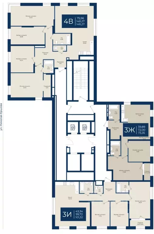 3-к кв. Татарстан, Казань Нова жилой комплекс (73.35 м) - Фото 2