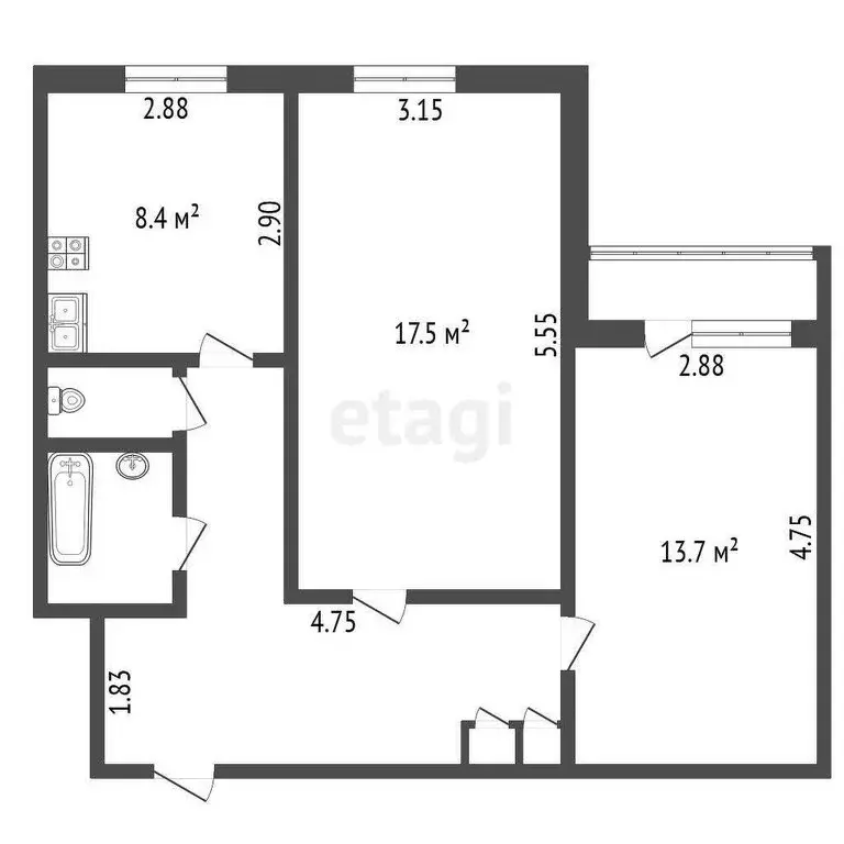 2-комнатная квартира: Никольское, Пионерская улица, 5 (56.5 м) - Фото 0