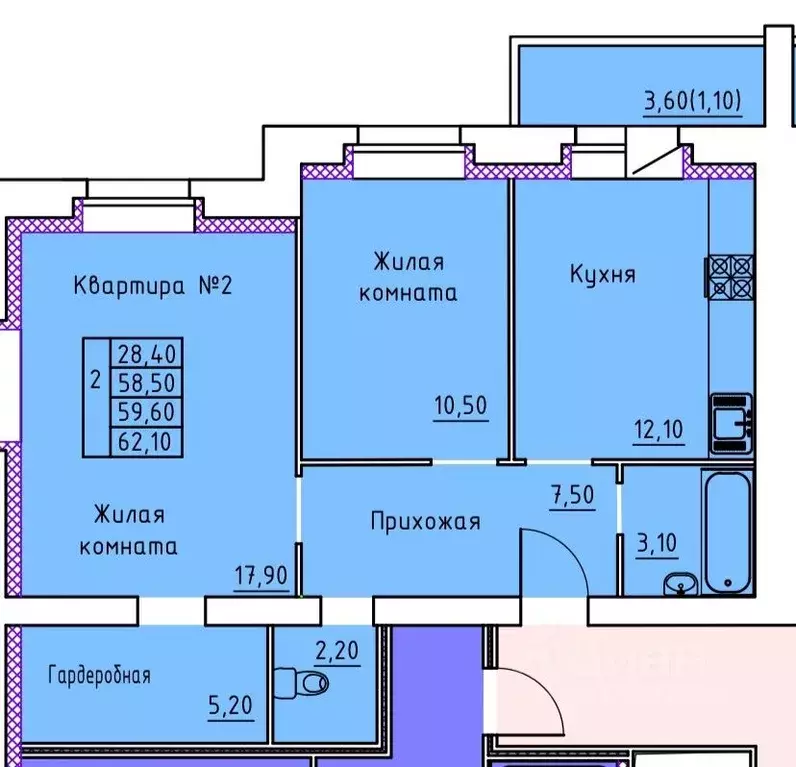 2-к кв. Тамбовская область, Тамбов ул. Научная, 8А (62.1 м) - Фото 0