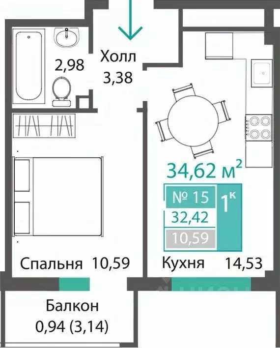 1-к кв. Крым, Симферопольский район, с. Мирное ПроПолис жилой комплекс ... - Фото 0