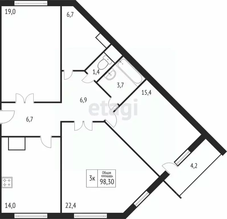 3-к кв. Костромская область, Кострома ул. Олега Юрасова, 1 (98.6 м) - Фото 1