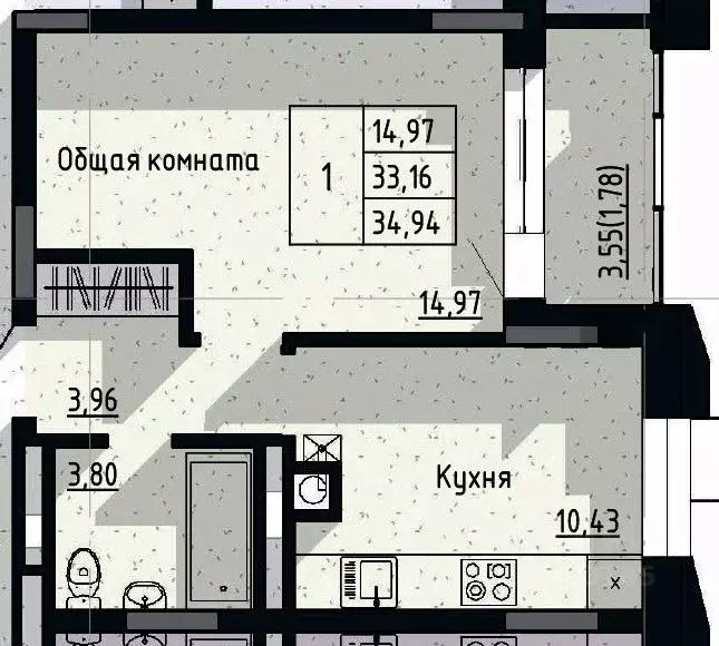 1-к кв. Саха (Якутия), Якутск пос. Геологов,  (34.94 м) - Фото 1