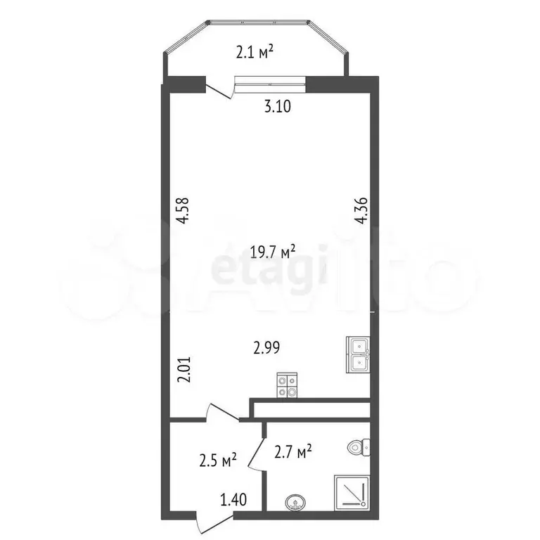 квартира-студия, 24,9 м, 8/19 эт. - Фото 0