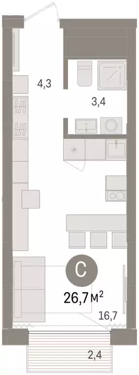Квартира-студия: Омск, жилой комплекс Кварталы Драверта (26.7 м) - Фото 1