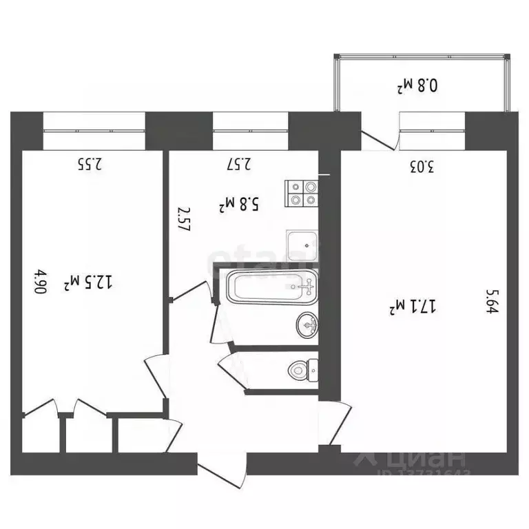 2-к кв. Псковская область, Псков Красноармейская ул., 11 (45.0 м) - Фото 1