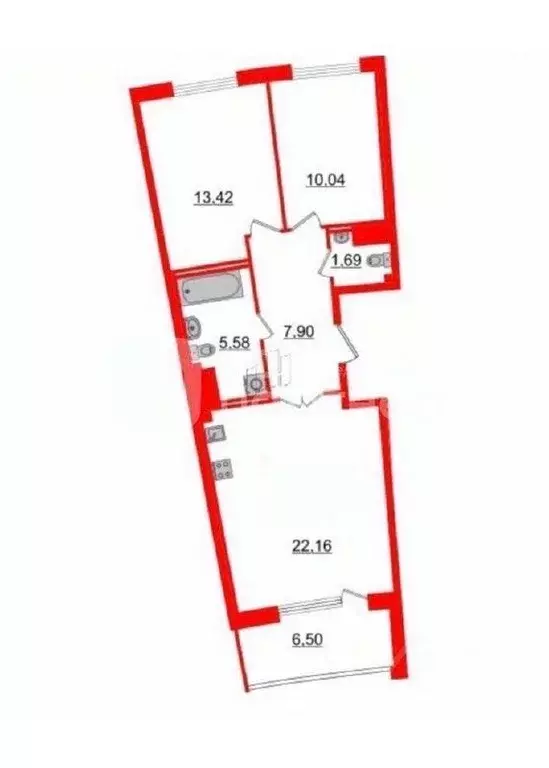 2-к кв. Санкт-Петербург наб. Миклухо-Маклая, 3к1 (64.04 м) - Фото 1
