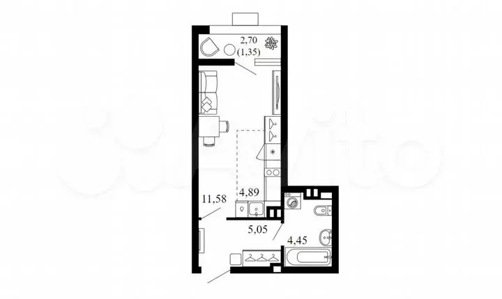 Квартира-студия, 27,3м, 4/10эт. - Фото 1