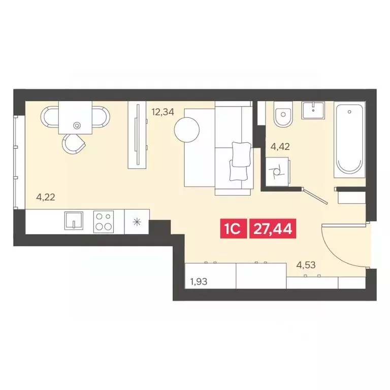 1-к кв. Новосибирская область, Новосибирск Аэропорт мкр,  (27.44 м) - Фото 1