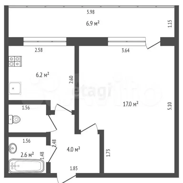 1-к. квартира, 29,8 м, 7/8 эт. - Фото 0