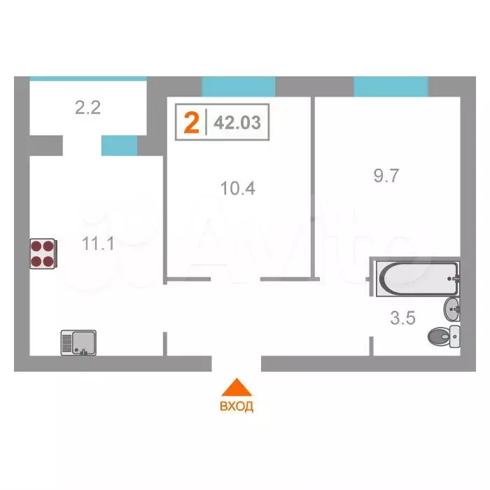 2-к. квартира, 41 м, 1/5 эт. - Фото 0