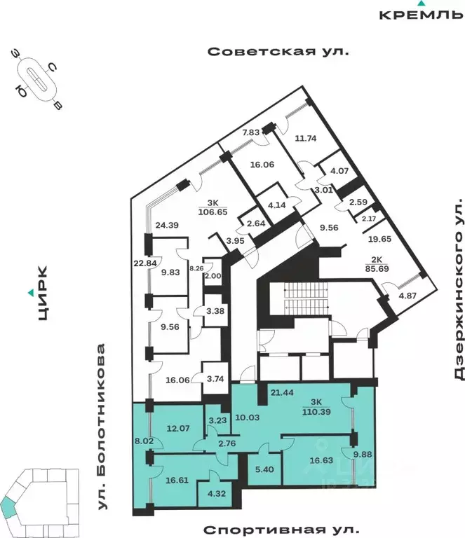 3-к кв. Тульская область, Тула ул. Болотникова, 4 (110.39 м) - Фото 1