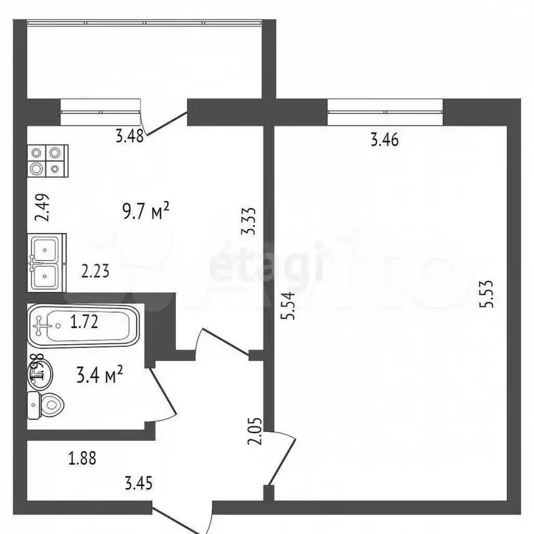 1-к. квартира, 36,9 м, 1/9 эт. - Фото 0