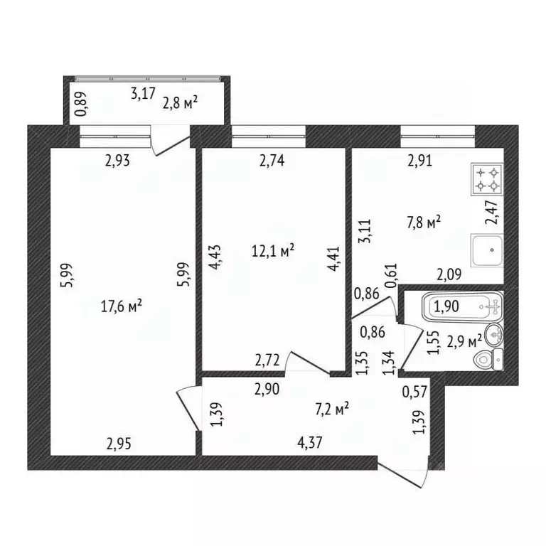 2-к кв. Башкортостан, Уфа ул. Академика Курчатова, 65 (47.0 м) - Фото 2
