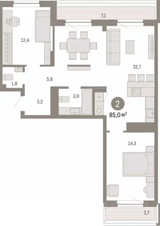 2-к кв. Тюменская область, Тюмень ул. Молодогвардейцев, 5к1 (84.98 м) - Фото 0