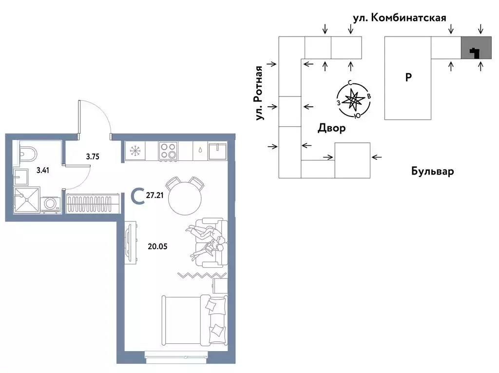 1-комнатная квартира: Екатеринбург, Ленинский район (27.21 м) - Фото 1