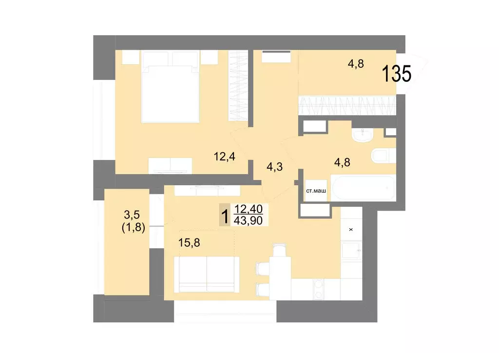 1-комнатная квартира: Екатеринбург, Посадская улица, 26 (43.9 м) - Фото 1
