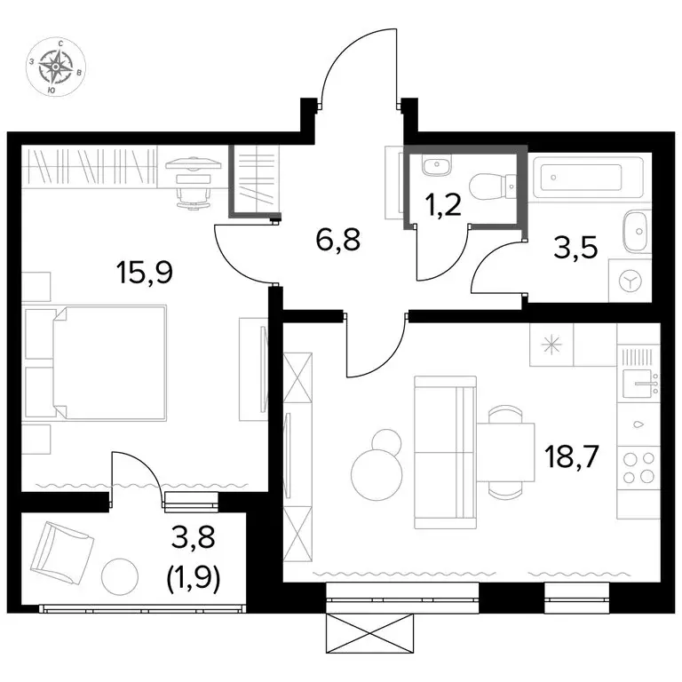 1-комнатная квартира: посёлок Битца, жилой комплекс Южная Битца, Южный ... - Фото 2