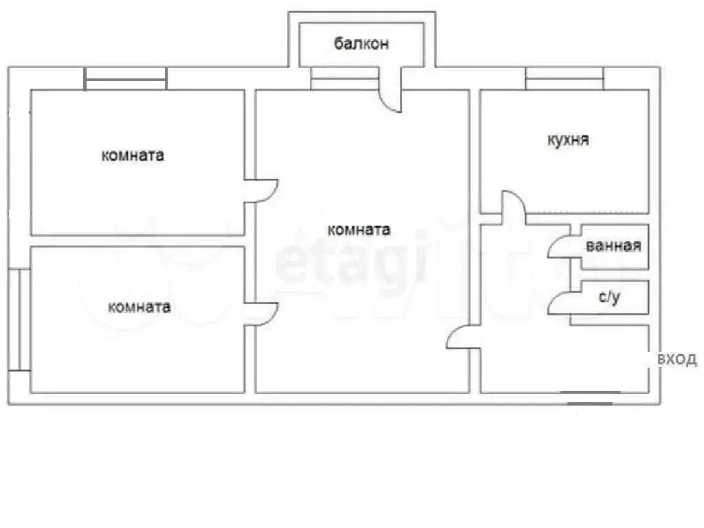 3-к. квартира, 51 м, 1/5 эт. - Фото 0