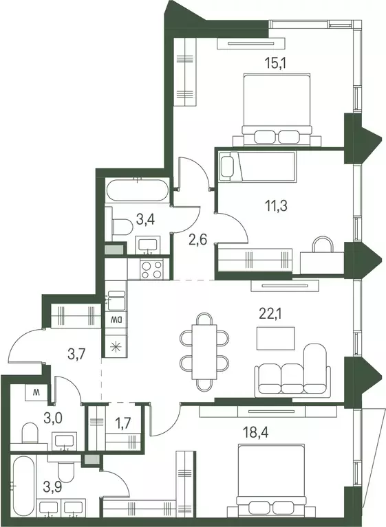 3-к квартира, 85.2 м - Фото 0
