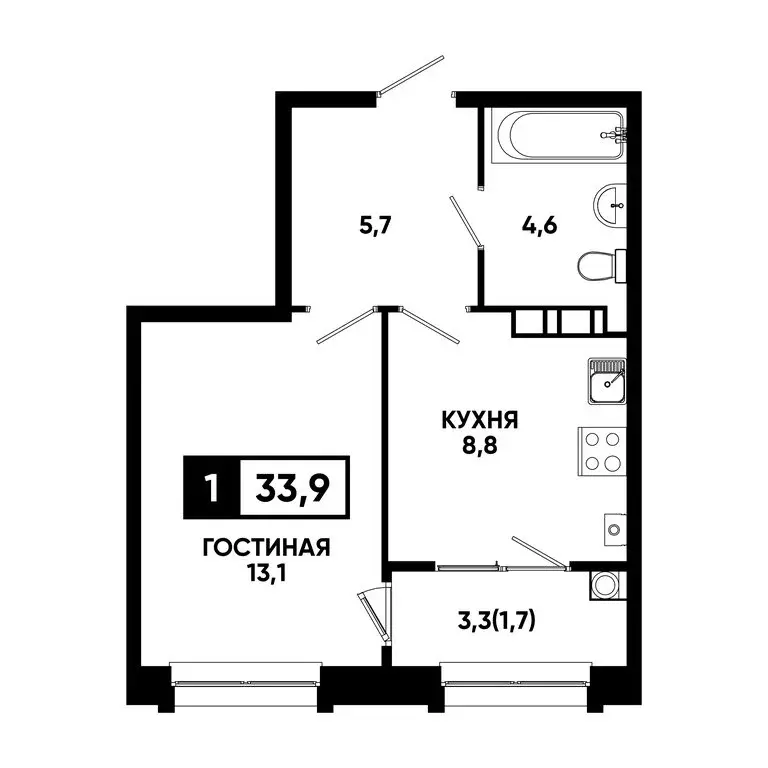 1-комнатная квартира: Кисловодск, улица Катыхина, 185 (33.9 м) - Фото 0