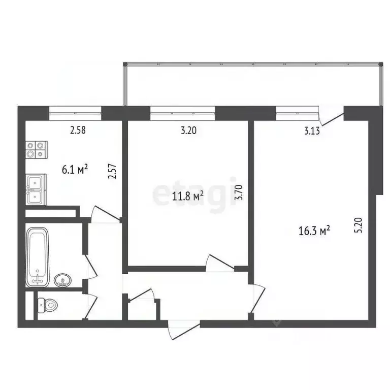 2-к кв. Белгородская область, Белгород Садовая ул., 30 (45.2 м) - Фото 2