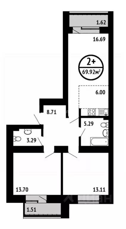 3-к кв. Башкортостан, Уфа ул. Природная, 24 (66.9 м) - Фото 2