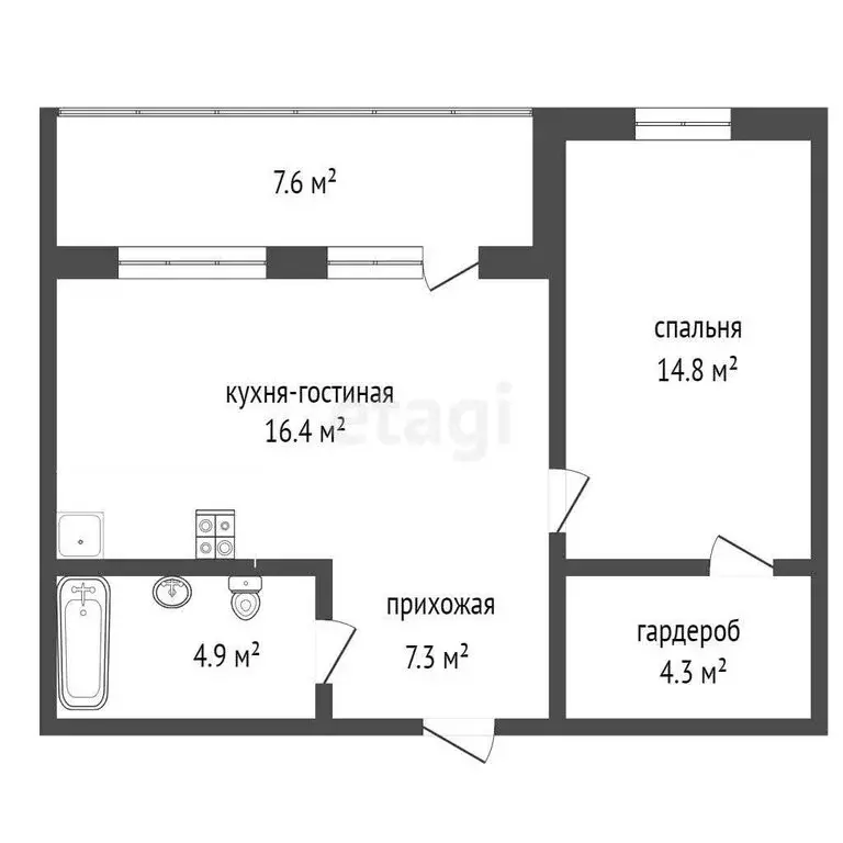 1-комнатная квартира: Тюмень, Дамбовская улица, 29к1 (47 м) - Фото 0