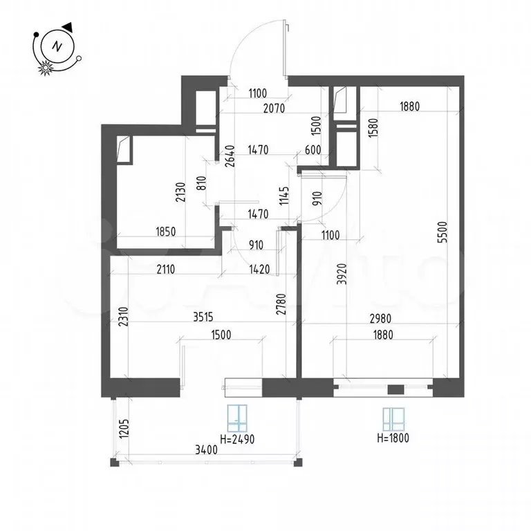 1-к. квартира, 33,4 м, 11/12 эт. - Фото 1