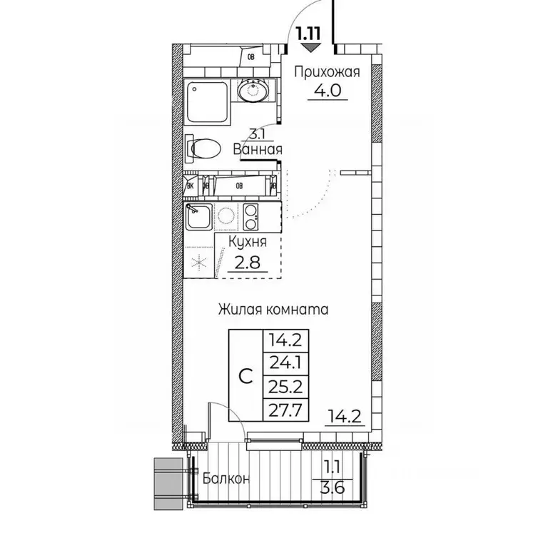 Студия Приморский край, Владивосток ул. Расула Гамзатова, 7к3 (27.7 м) - Фото 2