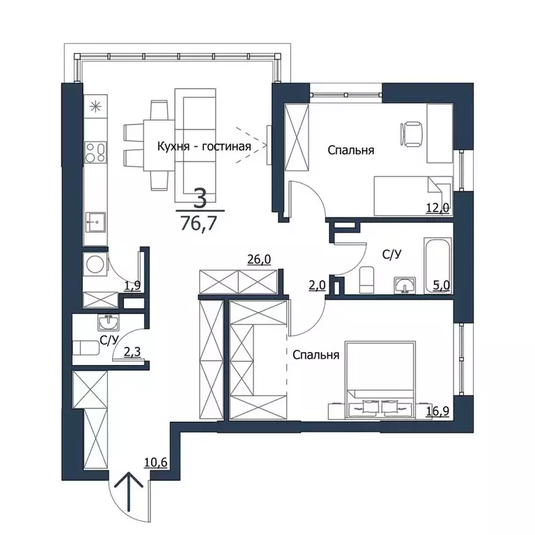Продаётся 2-к квартира, 76.7 м - Фото 0
