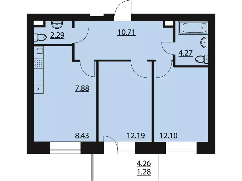 2-к квартира, 59.23 м - Фото 0