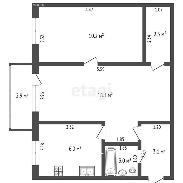 2-комнатная квартира: Самара, улица Авроры, 217 (42.9 м) - Фото 1