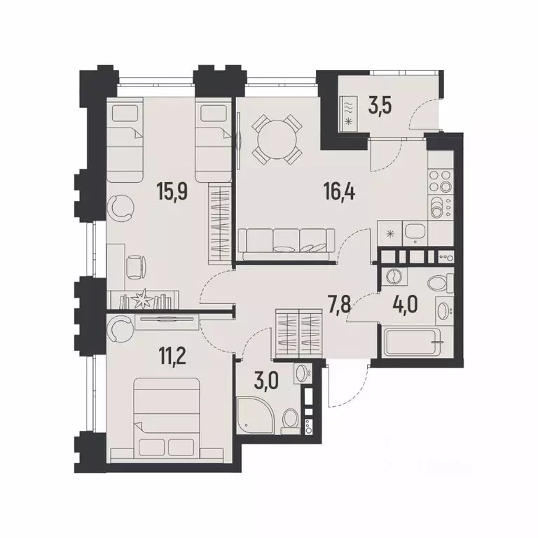 2-к кв. Пермский край, Пермь Ераничи мкр,  (60.1 м) - Фото 1