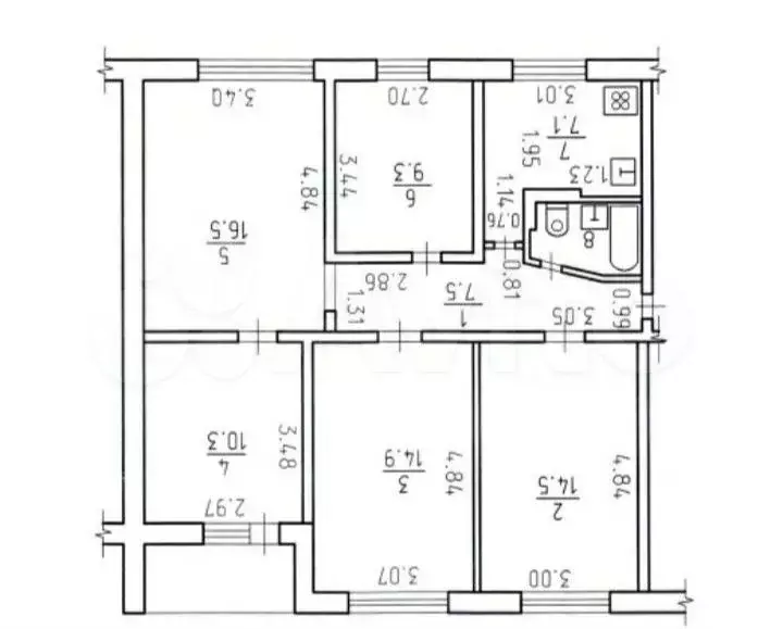 5-к. квартира, 83 м, 1/9 эт. - Фото 0