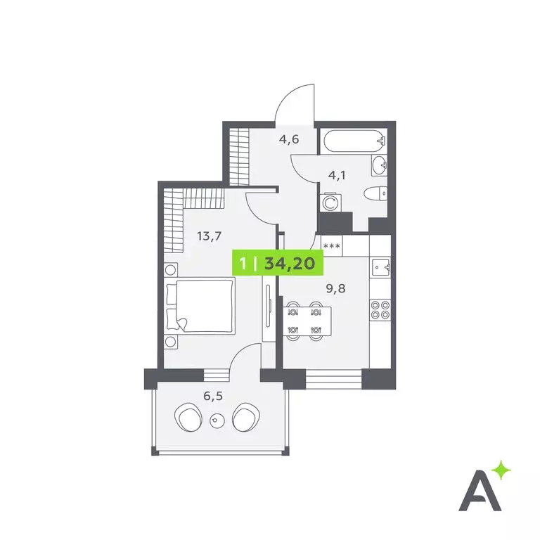 1-комнатная квартира: Кудрово, Солнечная улица, 4 (34.2 м) - Фото 0