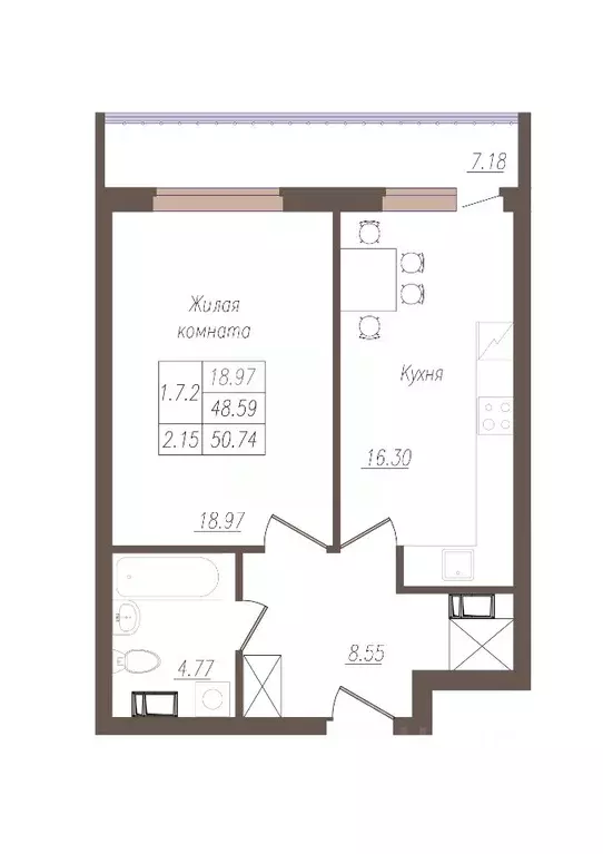 1-к кв. Орловская область, Орел ул. Генерала Родина, 66А (50.5 м) - Фото 0