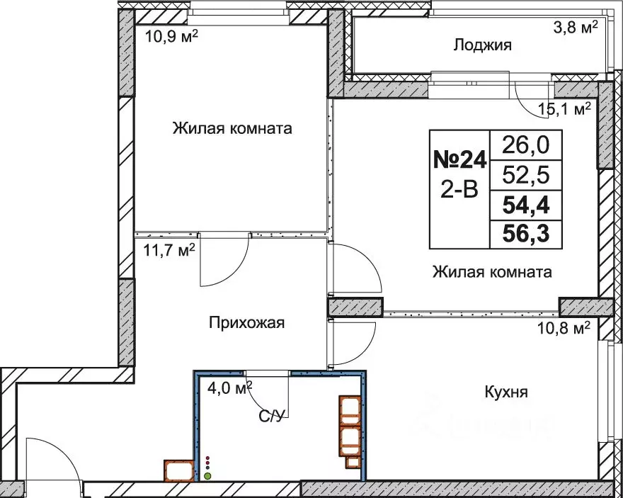 2-к кв. Нижегородская область, Дзержинск Комсомольский мкр, 17 (54.4 ... - Фото 0