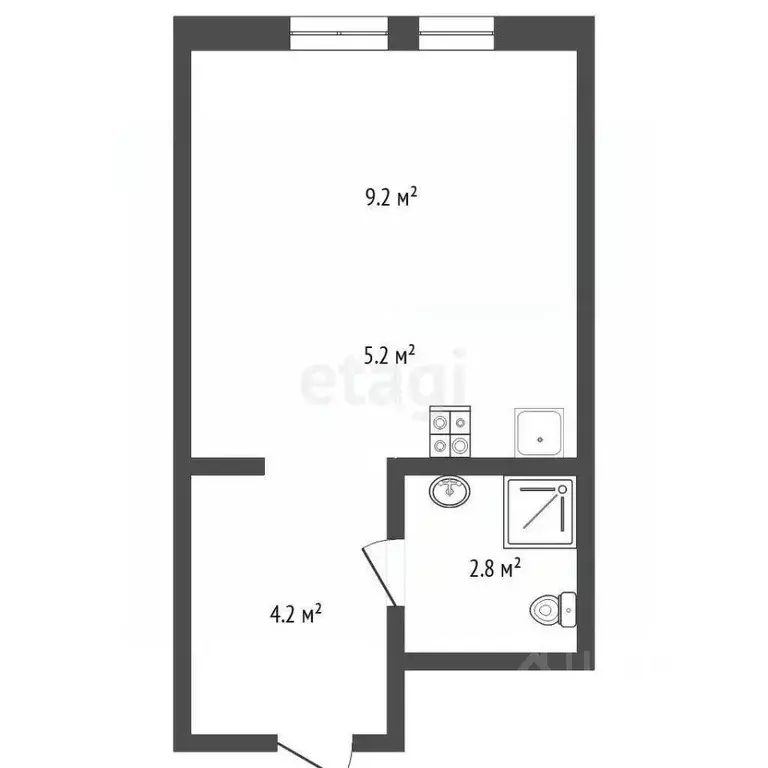 Студия Тюменская область, Тюмень Полевая ул., 117к3 (21.4 м) - Фото 1
