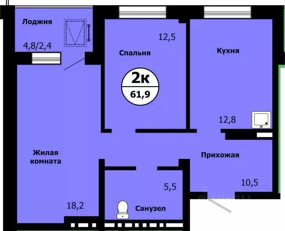 2-к кв. Красноярский край, Красноярск ул. Лесников, 49 (61.1 м) - Фото 0