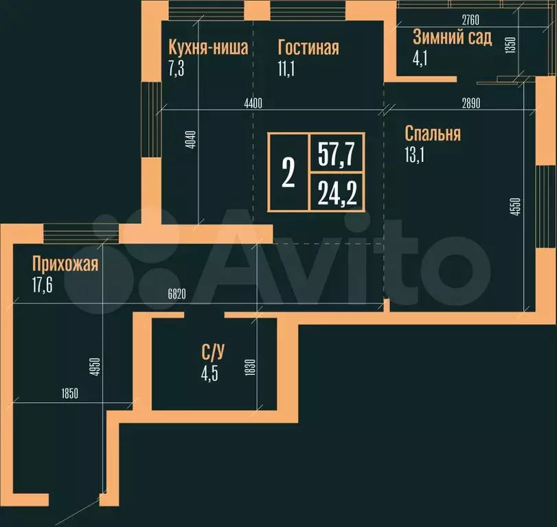 2-к. квартира, 57,9 м, 10/25 эт. - Фото 1