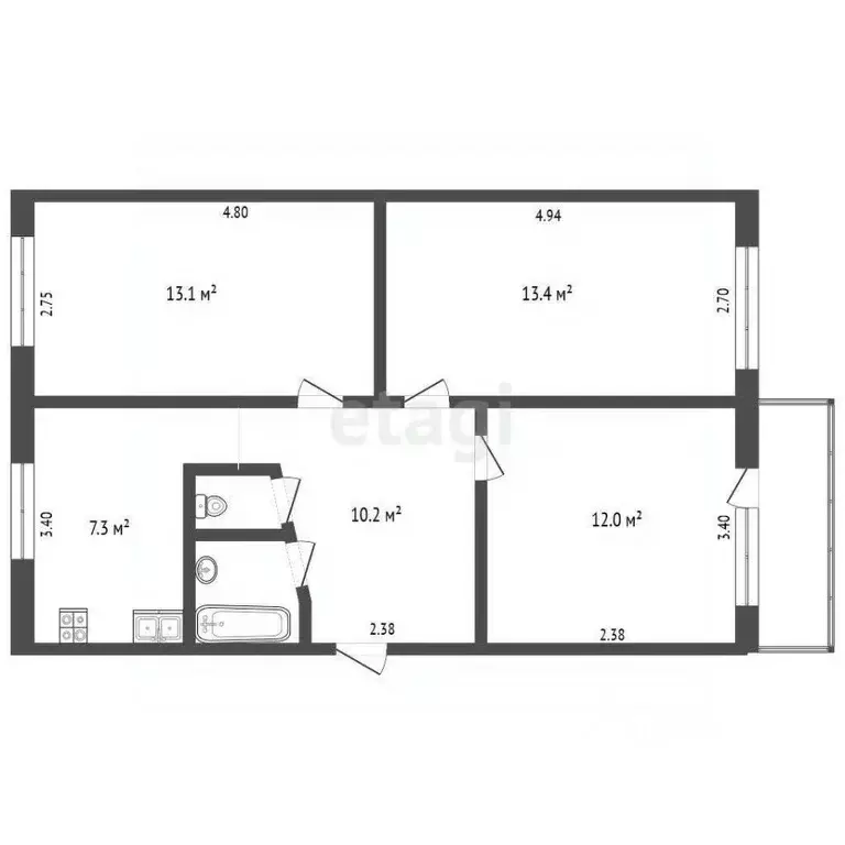 3-к кв. Вологодская область, Вологда 1-й ГПЗ-23 мкр, 26 (58.8 м) - Фото 2