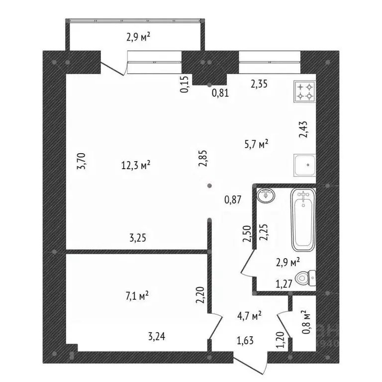 1-к кв. Башкортостан, Уфа ул. Цюрупы, 84 (32.9 м) - Фото 2