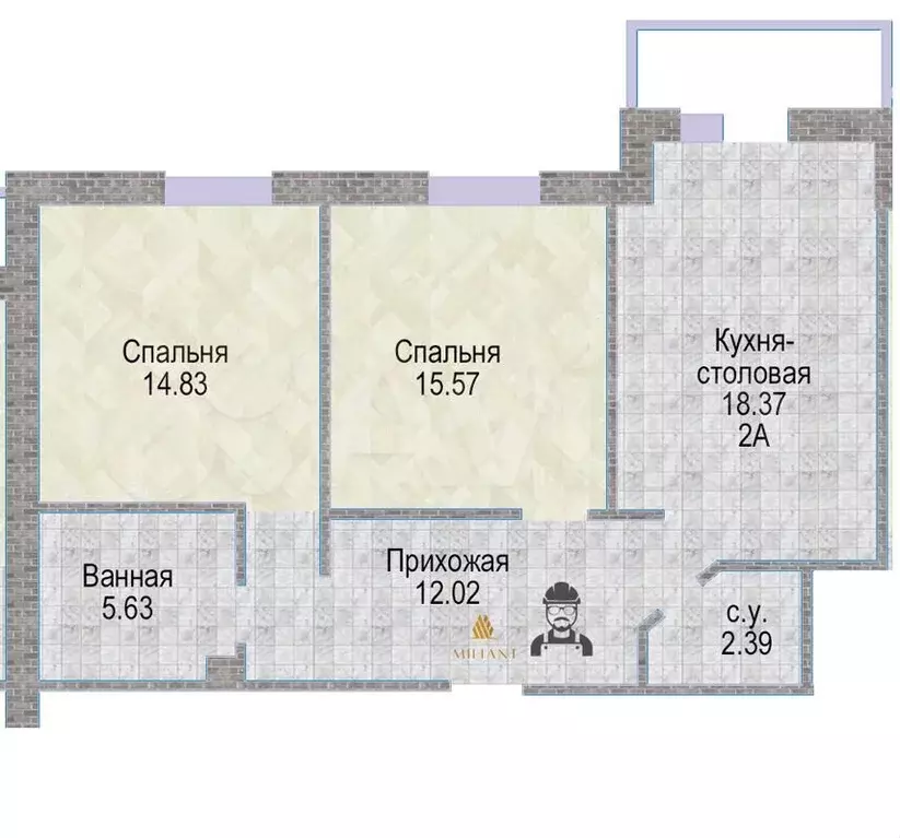 2-к. квартира, 69,8 м, 3/9 эт. - Фото 1