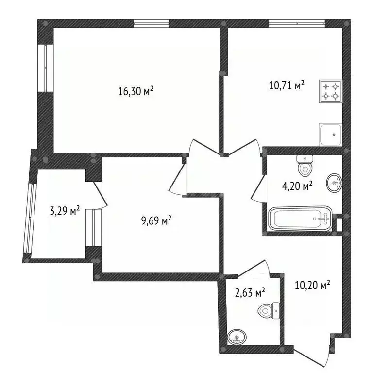 2-к кв. Башкортостан, Уфа ул. Рудольфа Нуреева, 12 (54.25 м) - Фото 2